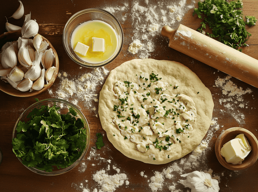 Freshly baked garlic naan